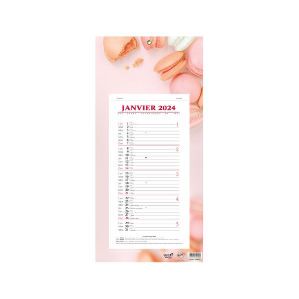 Calendrier Bloc Mensuel Mural 2024 - 16x33.5cm - Gourmandises : Macarons