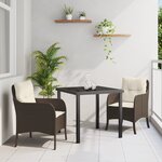 vidaXL Ensemble de salle à manger de jardin 3 pièces avec coussins marron en rattan poly
