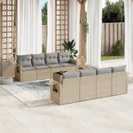 vidaXL Salon de jardin avec coussins 9 Pièces beige résine tressée