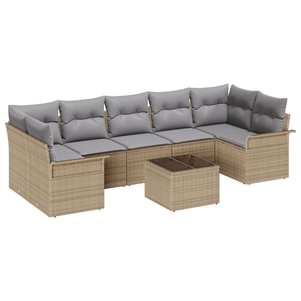Ensemble de canapé de jardin 8 pièces vidaXL avec coussins en poly rotin beige