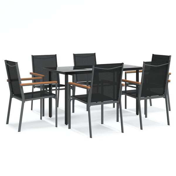vidaXL Ensemble à manger de jardin 7 Pièces noir textilène et acier