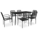 vidaXL Ensemble à manger de jardin 7 Pièces Corde en coton et acier Noir