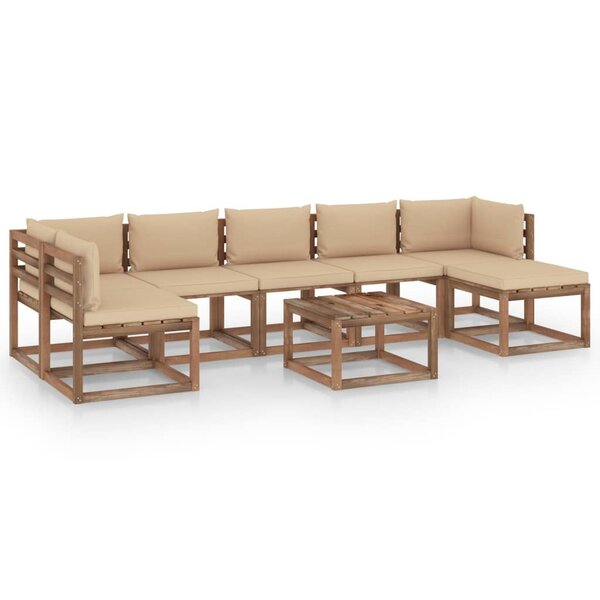 vidaXL Salon de jardin 8 Pièces avec coussins beige