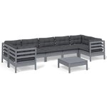 vidaXL Salon de jardin 8 Pièces avec coussins gris bois de pin