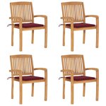 vidaXL Chaises de jardin empilables avec coussins lot de 4 Teck solide