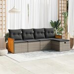vidaXL Salon de jardin 5 Pièces avec coussins gris résine tressée