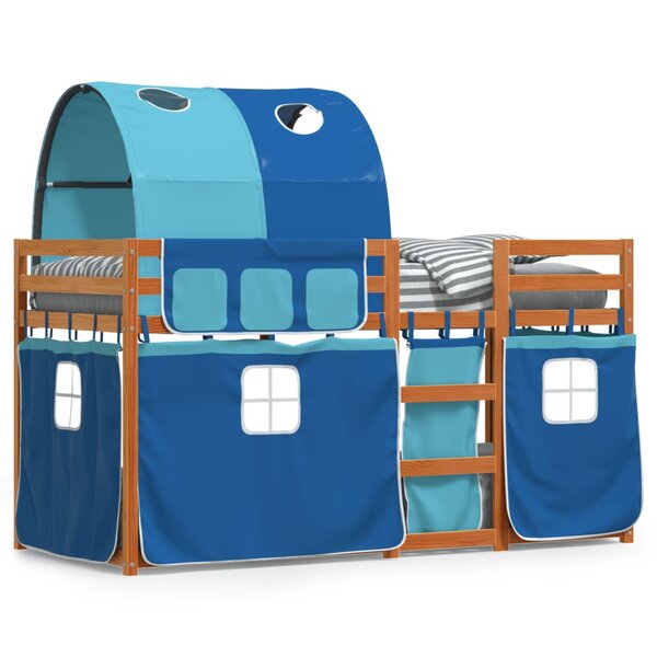 vidaXL Lit superposé avec rideaux bleu 80x200 cm bois pin massif