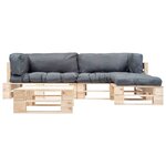 vidaXL Salon de jardin palette 4 Pièces avec coussins gris bois