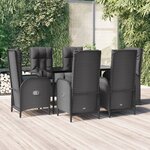 vidaXL Ensemble à manger de jardin coussins 7Pièces Noir Résine tressée