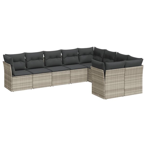 vidaXL Salon de jardin 9 Pièces avec coussins gris clair résine tressée