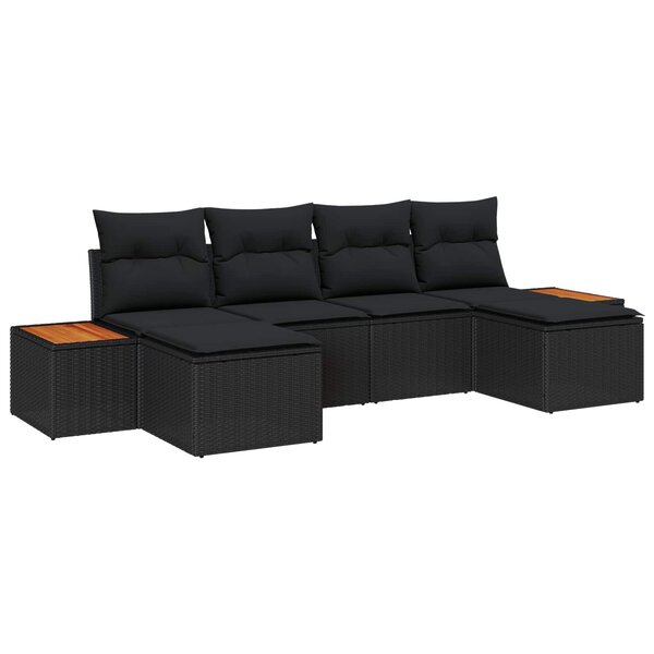 vidaXL Ensemble de canapé de jardin 6 Pièces Noir Poly Rattan