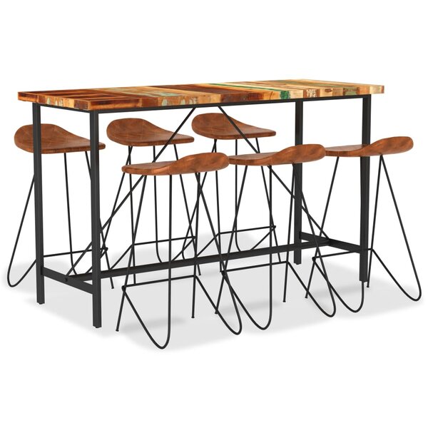 vidaXL Ensemble de bar 7 Pièces Bois de récupération et cuir véritable
