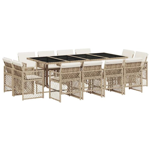 vidaXL Ensemble à manger de jardin et coussins 13 Pièces beige