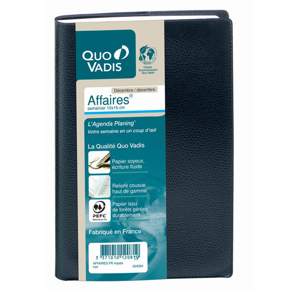 Agenda Affaires Couv Plast Grainée noir 10 x 15 cm Quovadis
