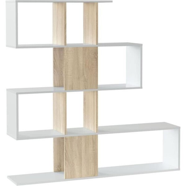 Bibliotheque étagere ZIGZAG - chêne et blanc - 3 niveaux - 145 x 145 x 28 cm