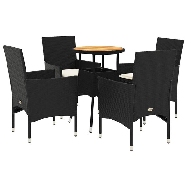 vidaXL Ensemble à manger de jardin et coussins 5 Pièces noir rotin acacia