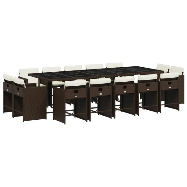 vidaXL Ensemble à manger de jardin avec coussins 15 Pièces marron rotin