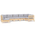 vidaXL Salon de jardin 7 Pièces avec coussins gris bois de pin