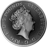 Pièce de monnaie en Argent 5 Pounds g 62.2 (2 oz) Millésime 2021 Queen Beasts Antique Finish WHITE GREYHOUND OF RICHMOND