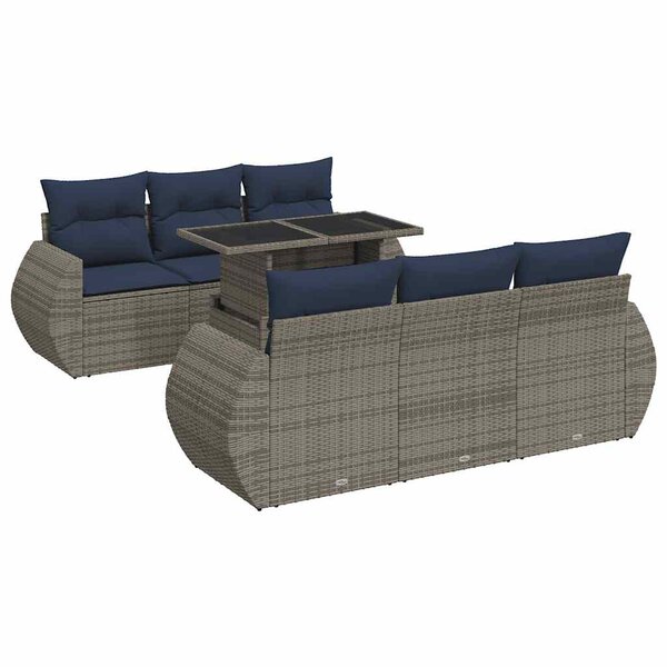 vidaXL Salon de jardin avec coussins 7 Pièces gris résine tressée acacia