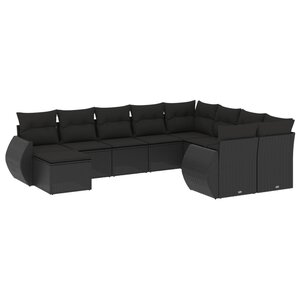 vidaXL Salon de jardin 10 Pièces avec coussins noir résine tressée