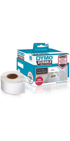 DYMO LabelWriter Boite de 2 rouleaux de 450 étiquettes resistantes code-barre, 19mm x 64mm