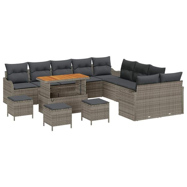 vidaXL Ensemble de canapé de jardin avec coussin 14 Pièces Gris polyrotin