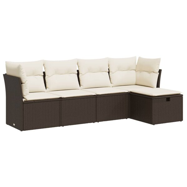 vidaXL Salon de jardin avec coussins 5 Pièces marron résine tressée