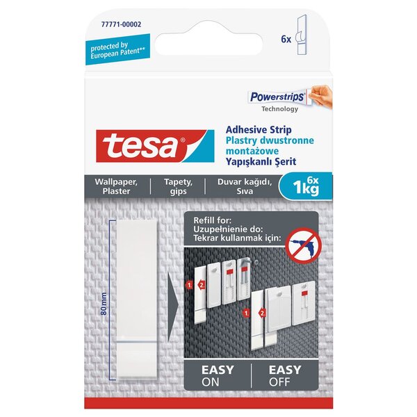 Lot de recharges Powerstrips® pour clous adhésifs pour papier peint et plâtre, 1 kg blanc 77771 (paquet 6 unités)