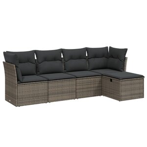 vidaXL Salon de jardin 5 Pièces avec coussins gris résine tressée