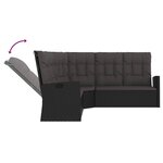 vidaXL Canapé d'angle inclinable avec coussins Noir Résine tressée