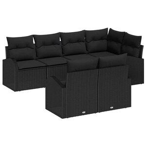 vidaXL Ensemble de canapé de jardin avec coussin 7 Pièces Noir polyrotin