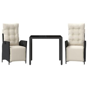 vidaXL Ensemble à manger de jardin avec coussins 3 Pièces Noir