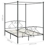 vidaXL Cadre de lit à baldaquin sans matelas gris métal 140x200 cm