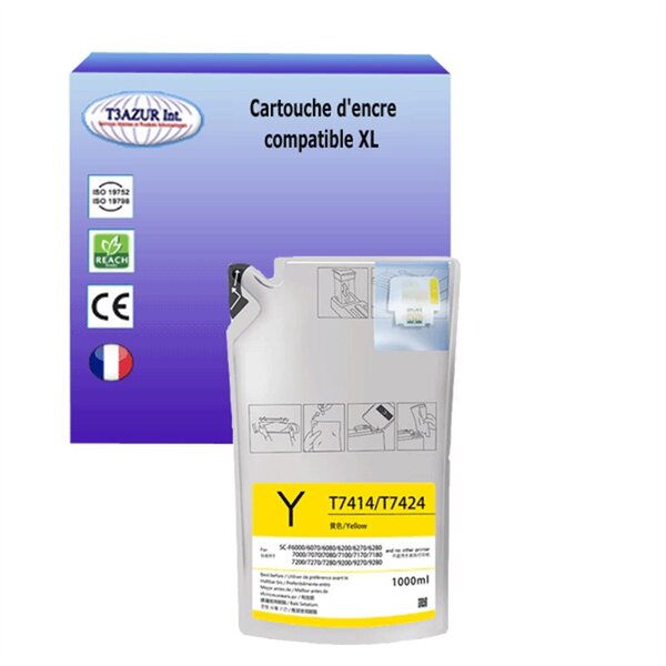 Cartouche compatible avec Epson SureColor SC-F6200 (hdK)  F7200 (hdK)  F9200 (hdK) remplace Epson T7414- Jaune- 1 000ml