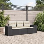 vidaXL Salon de jardin 3 Pièces avec coussins noir résine tressée