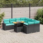 vidaXL Salon de jardin 9 Pièces avec coussins noir résine tressée
