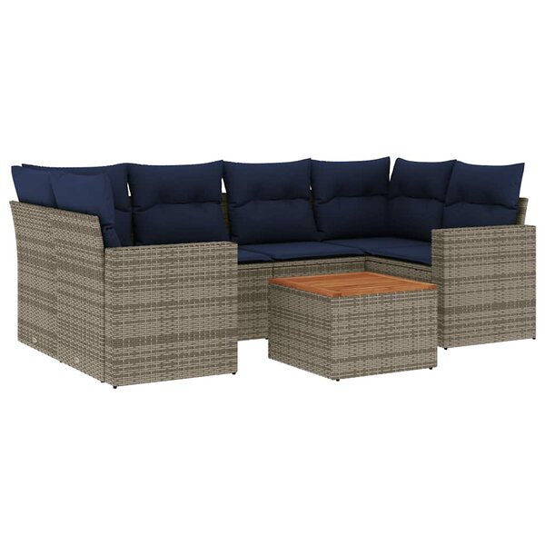 vidaXL Salon de jardin 7 Pièces avec coussins gris résine tressée