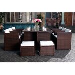 Miami 10 Marron/Blanc : salon encastrable 10 personnes en résine tressée marron poly rotin