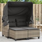 vidaXL Canapé de jardin 2 places et auvent tabourets gris clair rotin