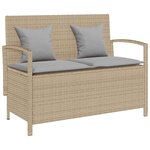 VidaXL Banc de rangement de jardin avec coussin beige résine tressée