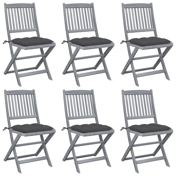 vidaXL Chaises pliables d'extérieur lot de 6 et coussins Bois d'acacia