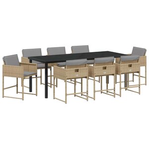 vidaXL Ensemble de salle à manger pour jardin 9 Pièces Beige polyrotin