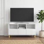 vidaXL Meuble TV Blanc brillant 102 x 34 5 x 50 cm Bois d'ingénierie