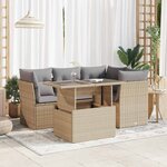 vidaXL Salon de jardin avec coussins 5 Pièces beige résine tressée