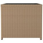 vidaXL Table à thé dessus en verre beige Résine tressée verre trempé
