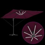 vidaXL Parasol déporté Roma avec LED en rouge bordeaux  286 x 285 x 270 cm en aluminium.