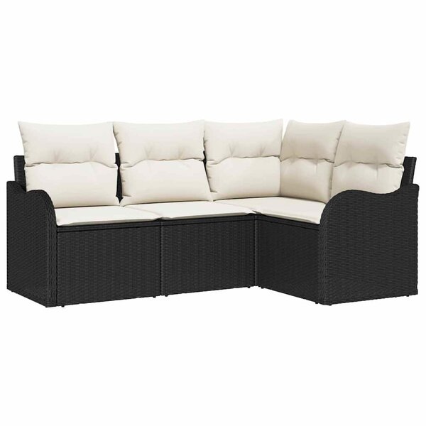 vidaXL Ensemble de canapé de jardin avec stockage 4 Pièces Noir polyrotin