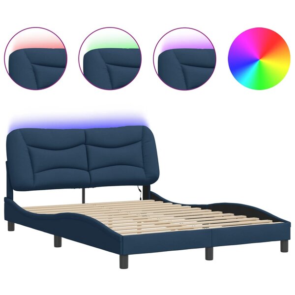 vidaXL Cadre de lit avec LED sans matelas bleu 120x200 cm tissu