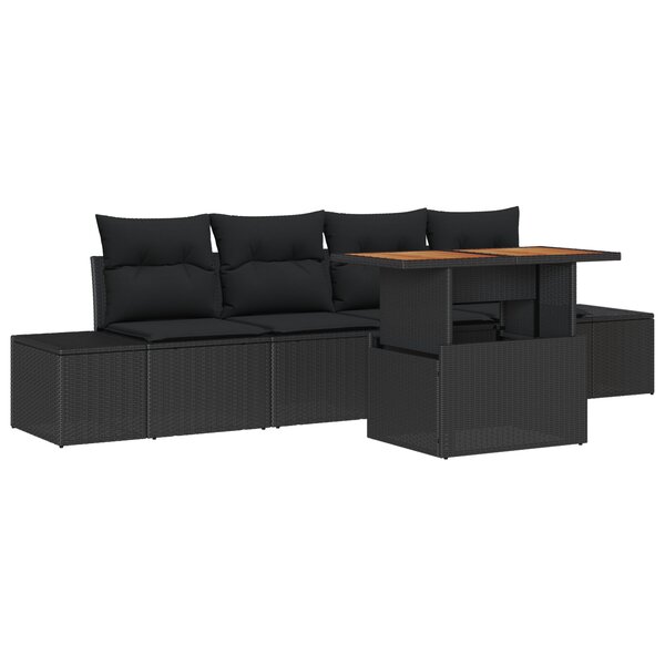vidaXL Set de canapé de jardin 5 pièces avec coussins noirs en rattan synthétique